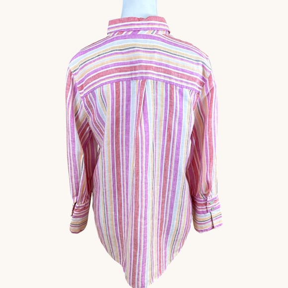Chico’s Linen Shirt Stripe Button Down Pink Yellow (8) - Picture 3 of 8